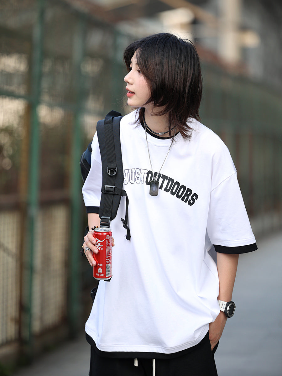 【Oneblue Shop】シンプルな半袖Tシャツカップル300g重い偽二つの服 LS051401