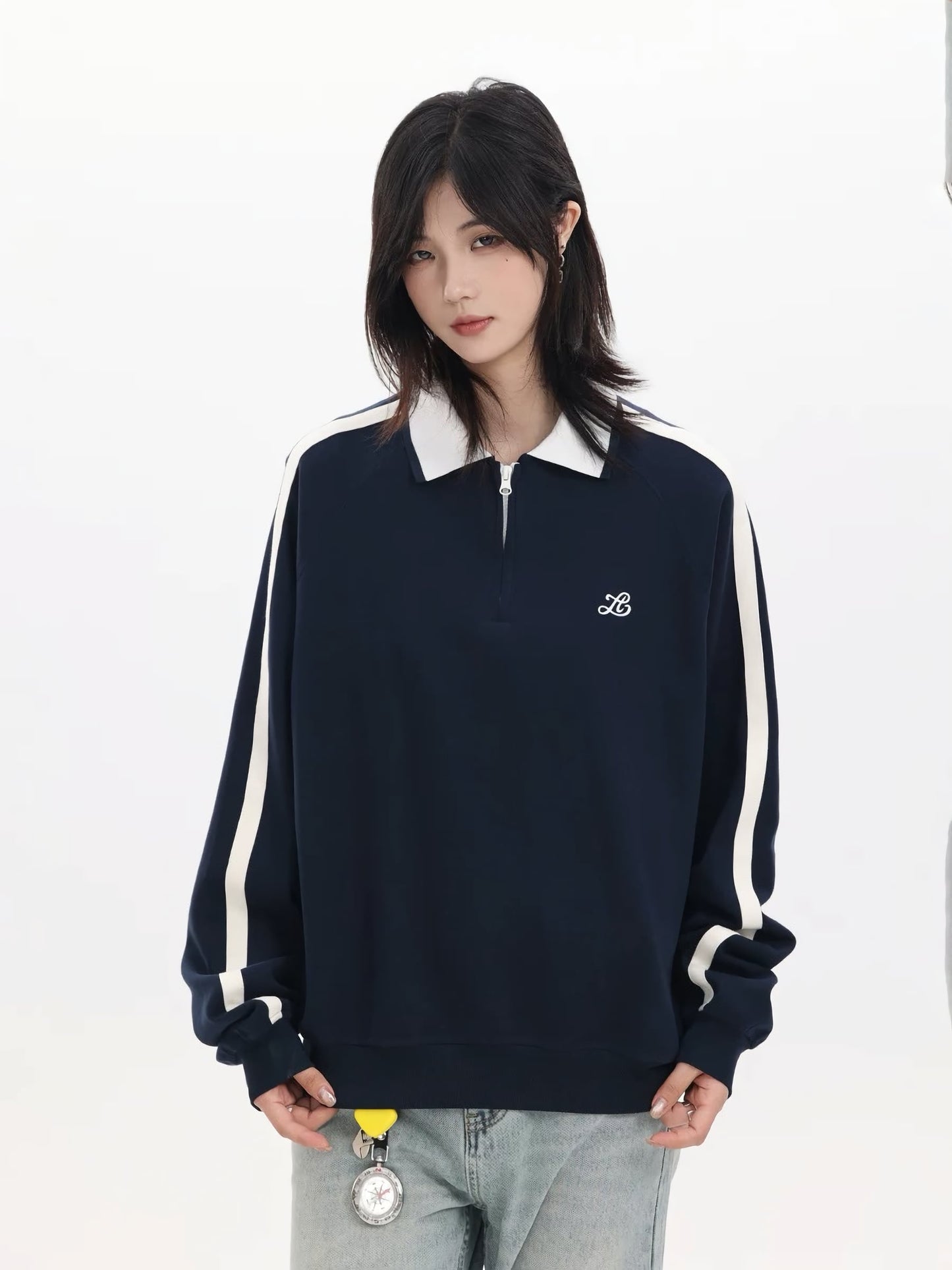 【Oneblue Shop】トラックラインジップポロスウェット / Track Line Zip Polo Sweat LS2510023