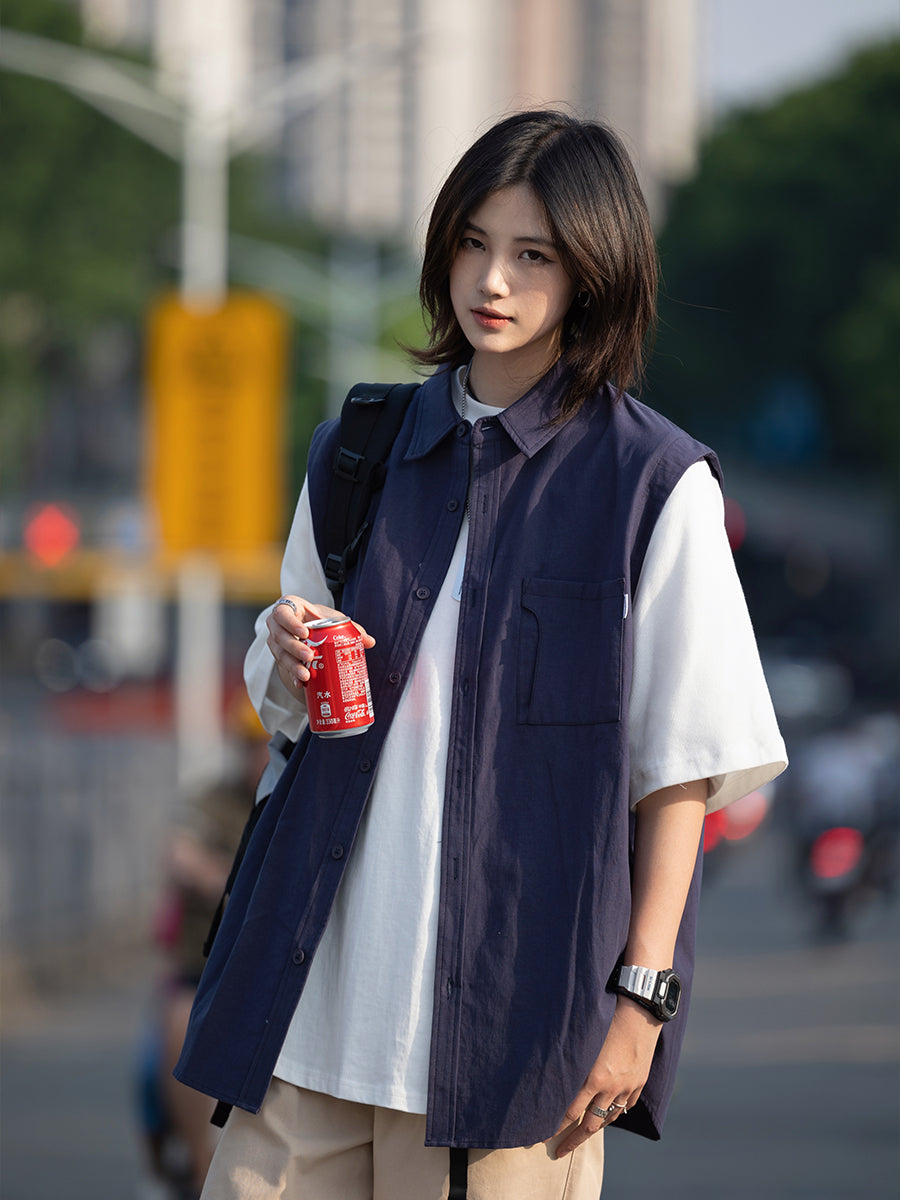 【Oneblue Shop】フェイクレイヤード tシャツ 、ベスト tシャツ ls050101