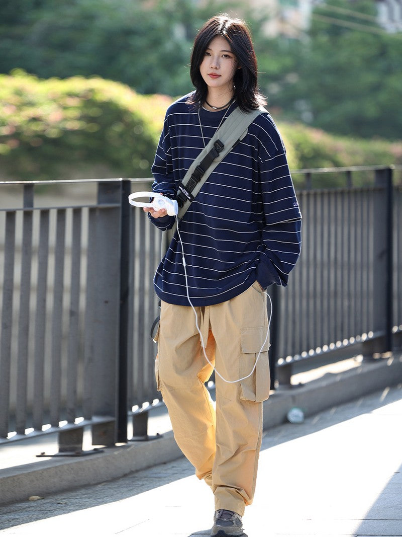 【Oneblue Shop】ストライプ スウェットシャツ LS2373101