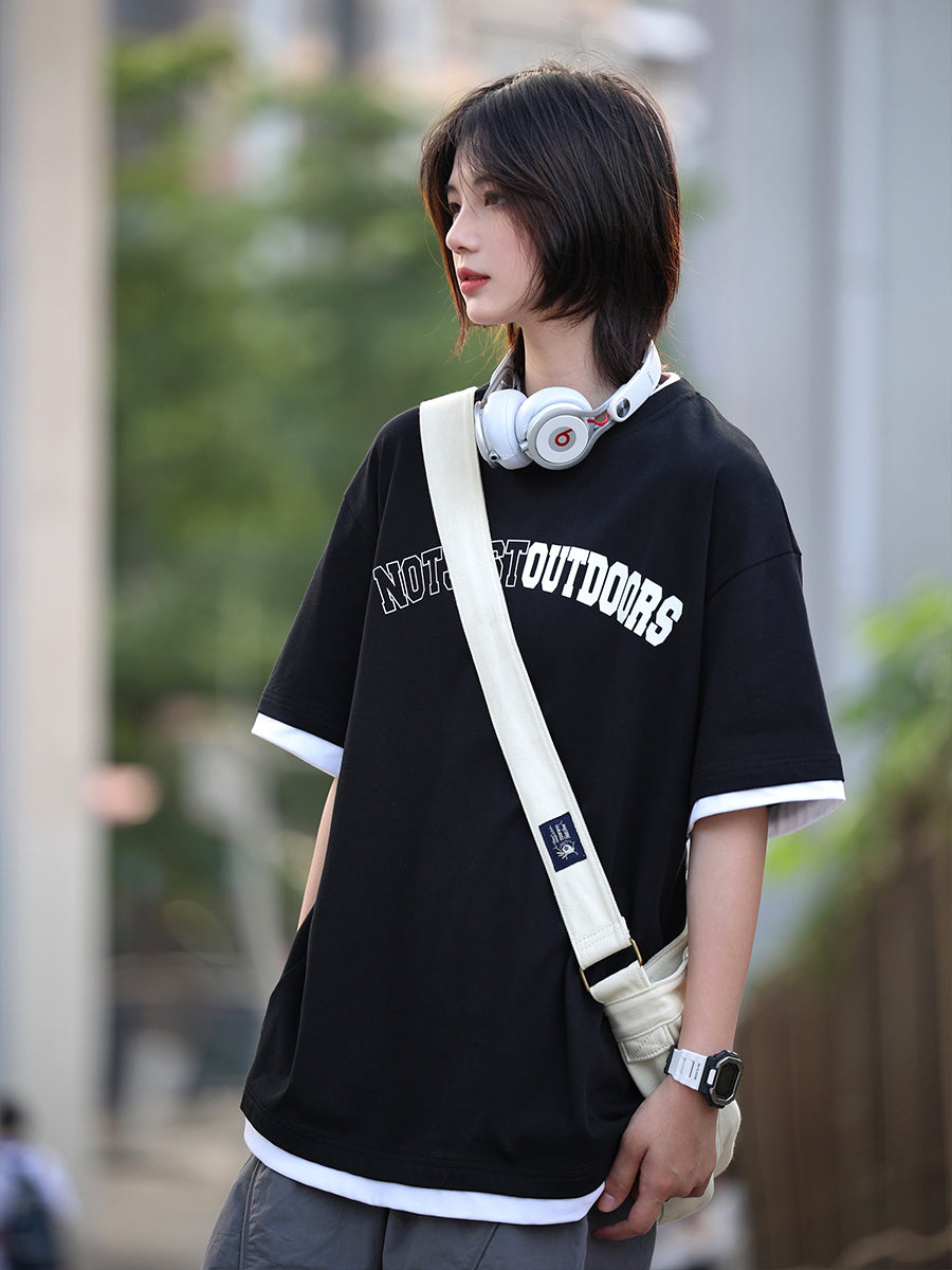 【Oneblue Shop】シンプルな半袖Tシャツカップル300g重い偽二つの服 LS051401