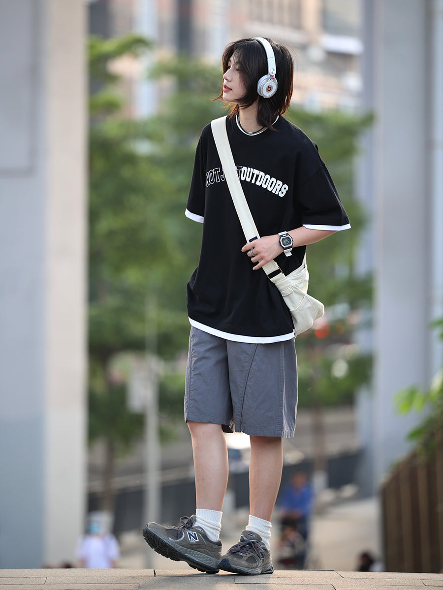 【Oneblue Shop】シンプルな半袖Tシャツカップル300g重い偽二つの服 LS051401