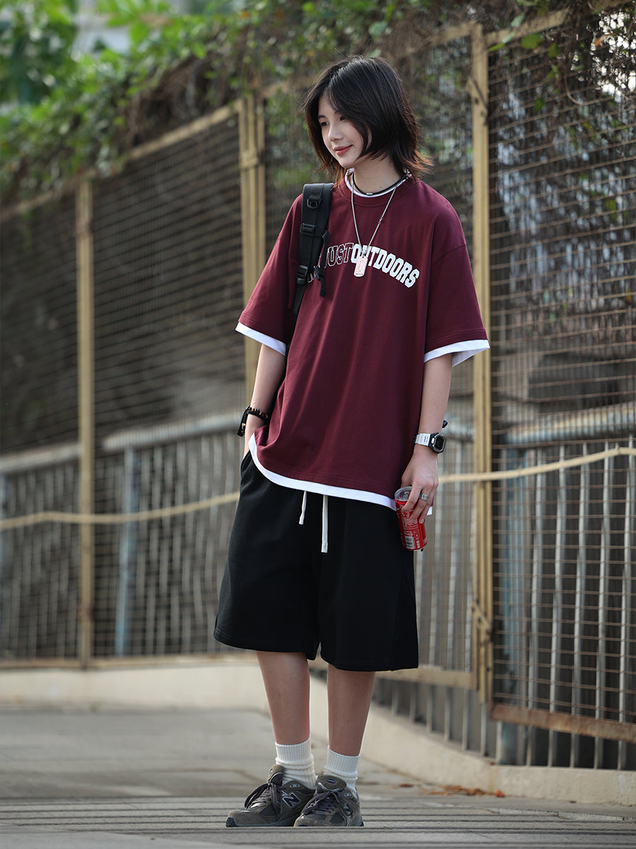 【Oneblue Shop】シンプルな半袖Tシャツカップル300g重い偽二つの服 LS051401