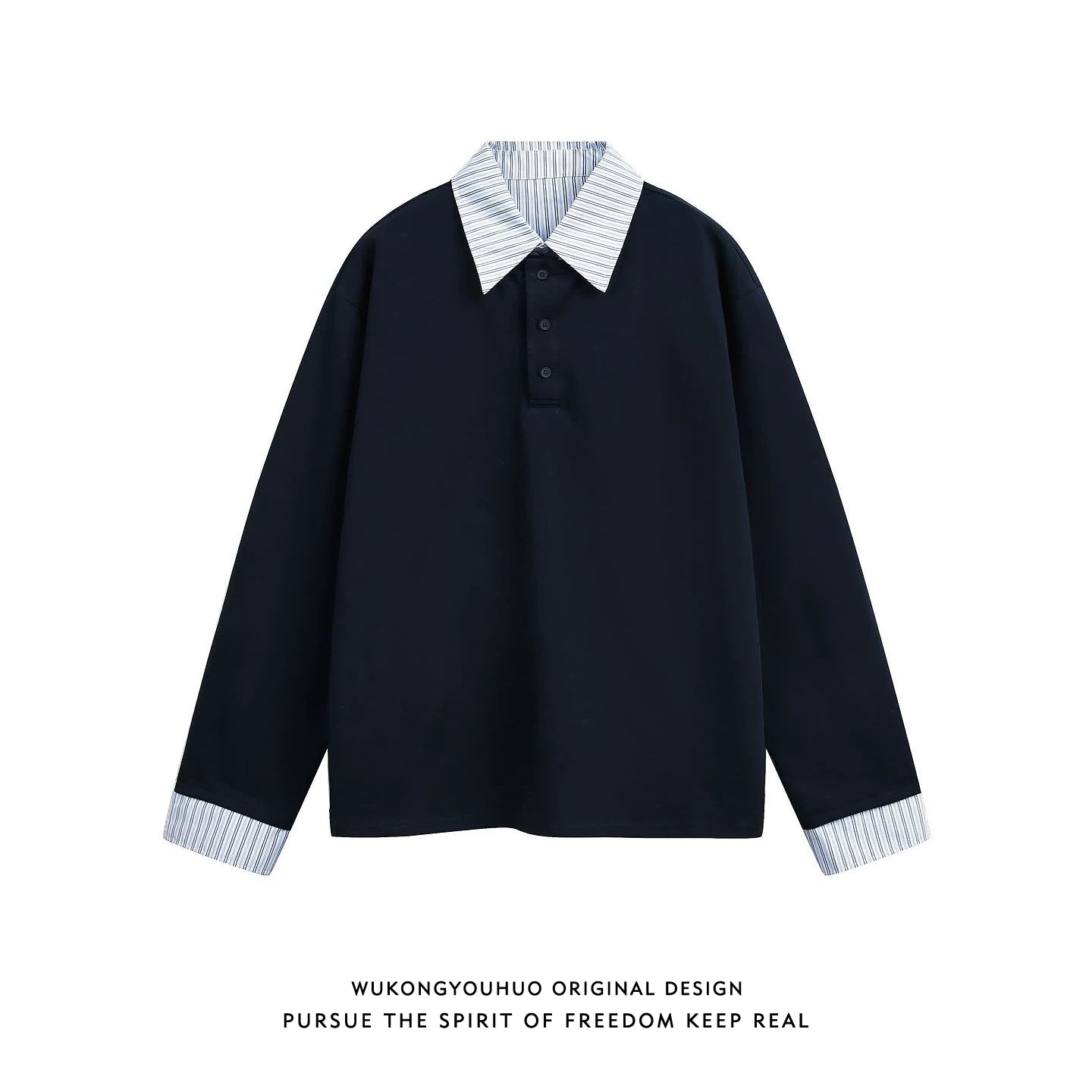【Oneblue Shop】POLOカラー 長袖 Tシャツ(2Colors)241460