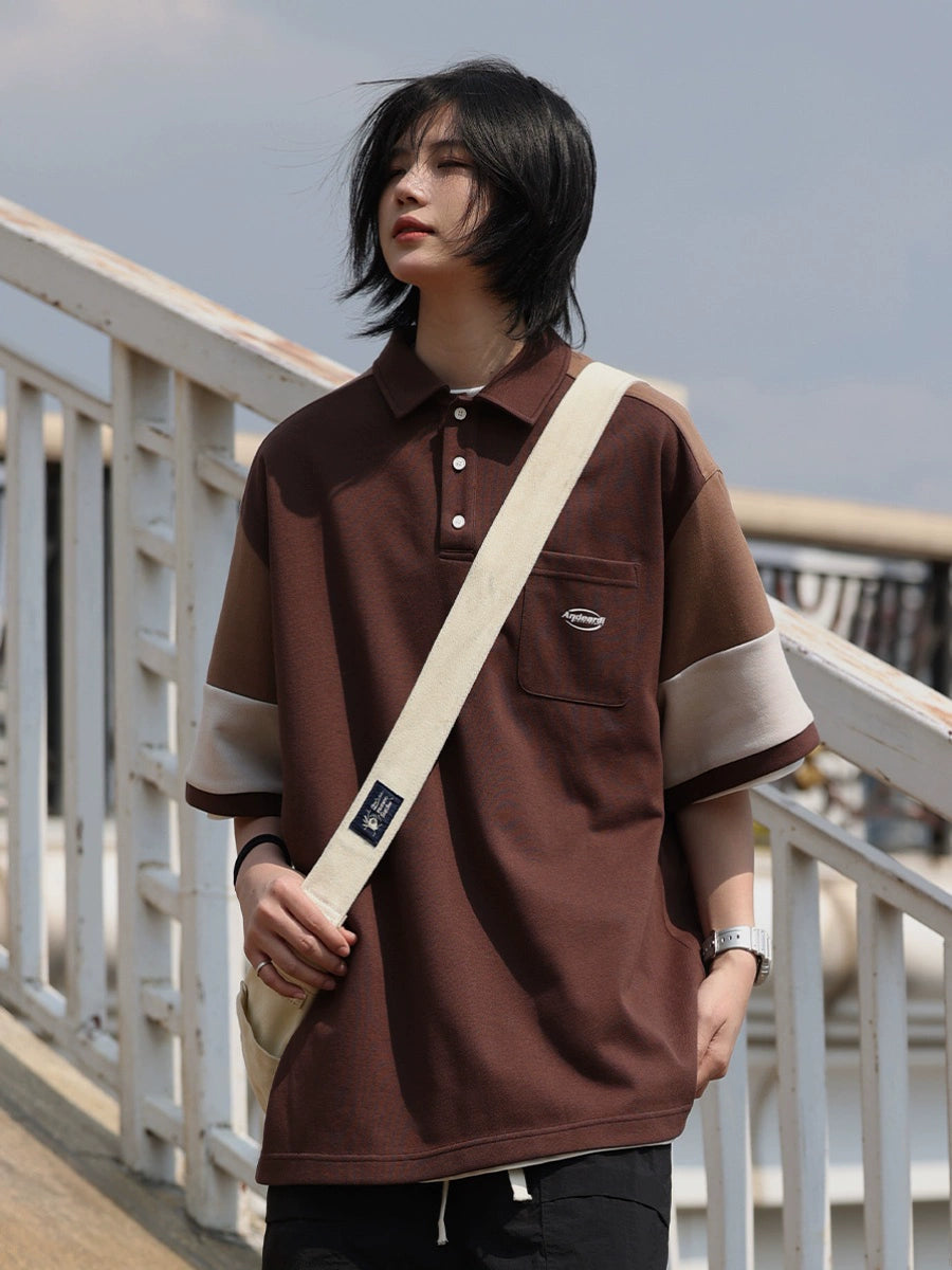 【Oneblue Shop】NCLLW カラーブロックショートスリーブポロシャツ LS2404032