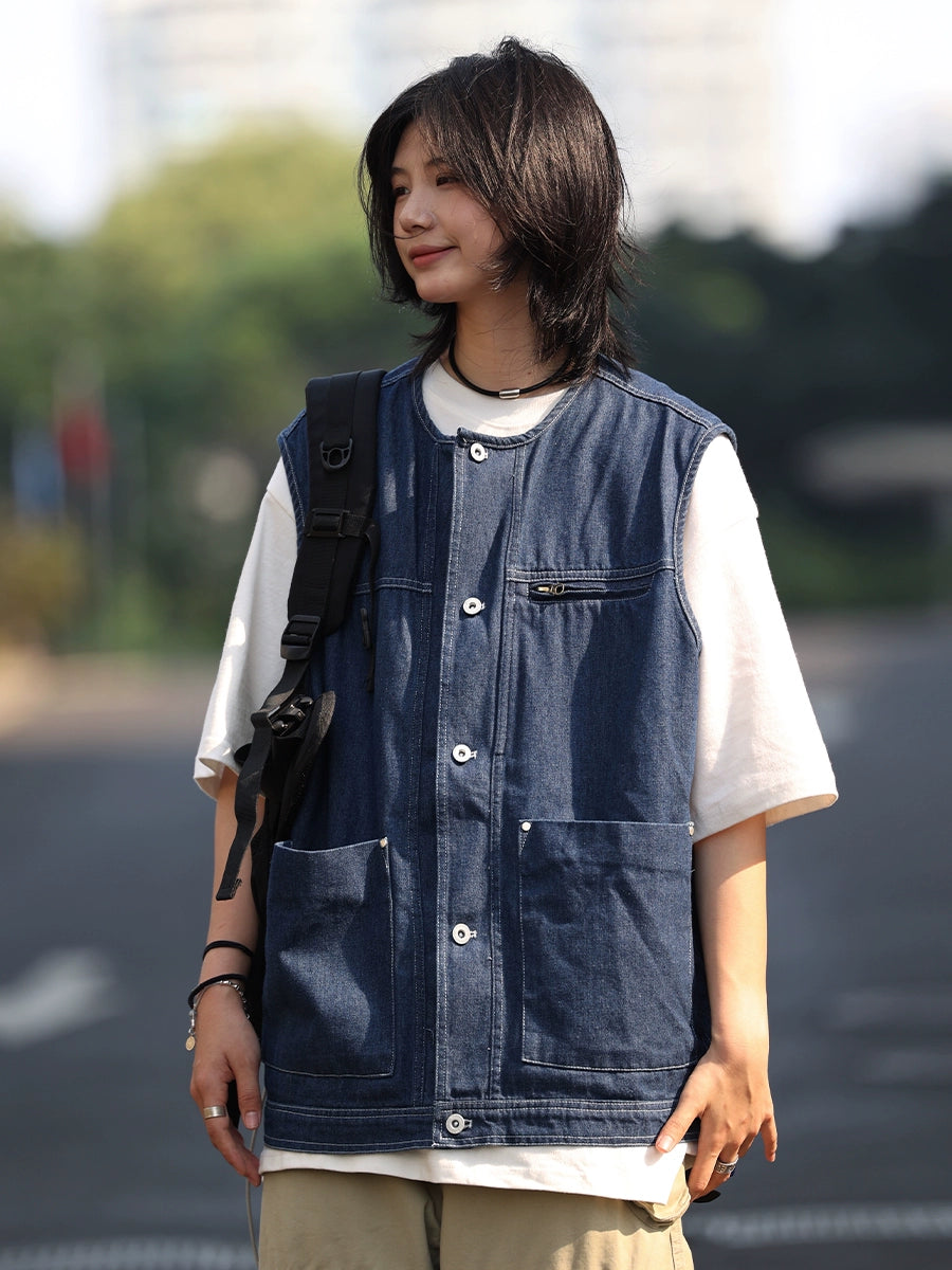 【OneBlue Shop】デニムベストジャケット -Vest LS2405197