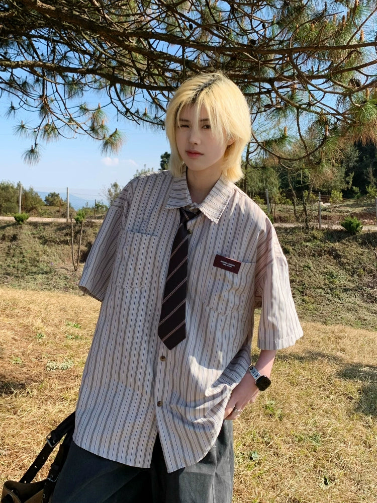 【Oneblue Shop】ルーズストライプシャツ Loose Stripe Shirt LS202510012