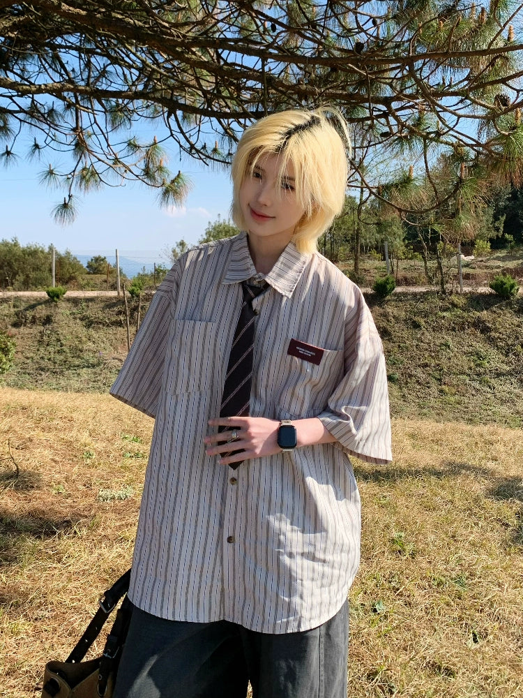 【Oneblue Shop】ルーズストライプシャツ Loose Stripe Shirt LS202510012