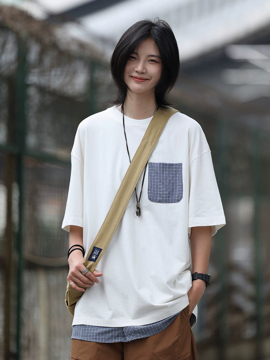 【Oneblue Shop】フェイクレイヤードラウンドネックTシャツ -T-shirt LS2406134