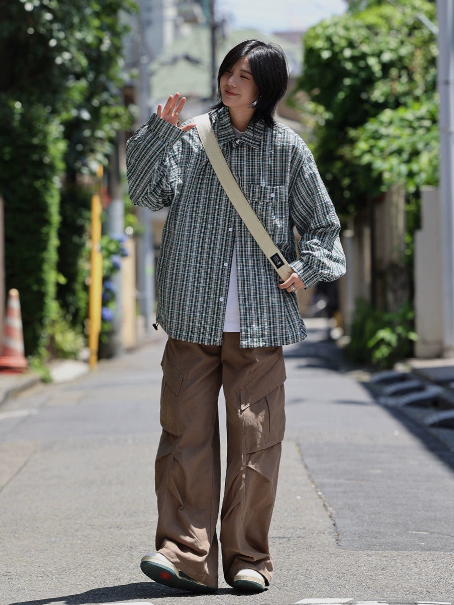 【Oneblue Shop】チェック柄長袖シャツジャケット / Long Sleeve Shirt LS2407286