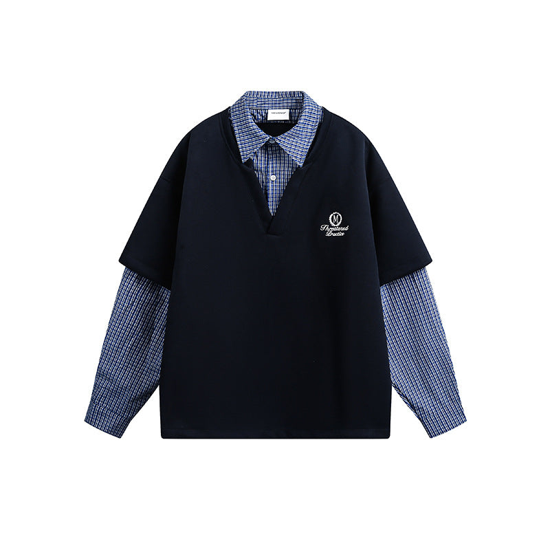【Oneblue Shop】ペアルック/スウェット/チェック柄/長袖/レイヤード風 Ls2503031