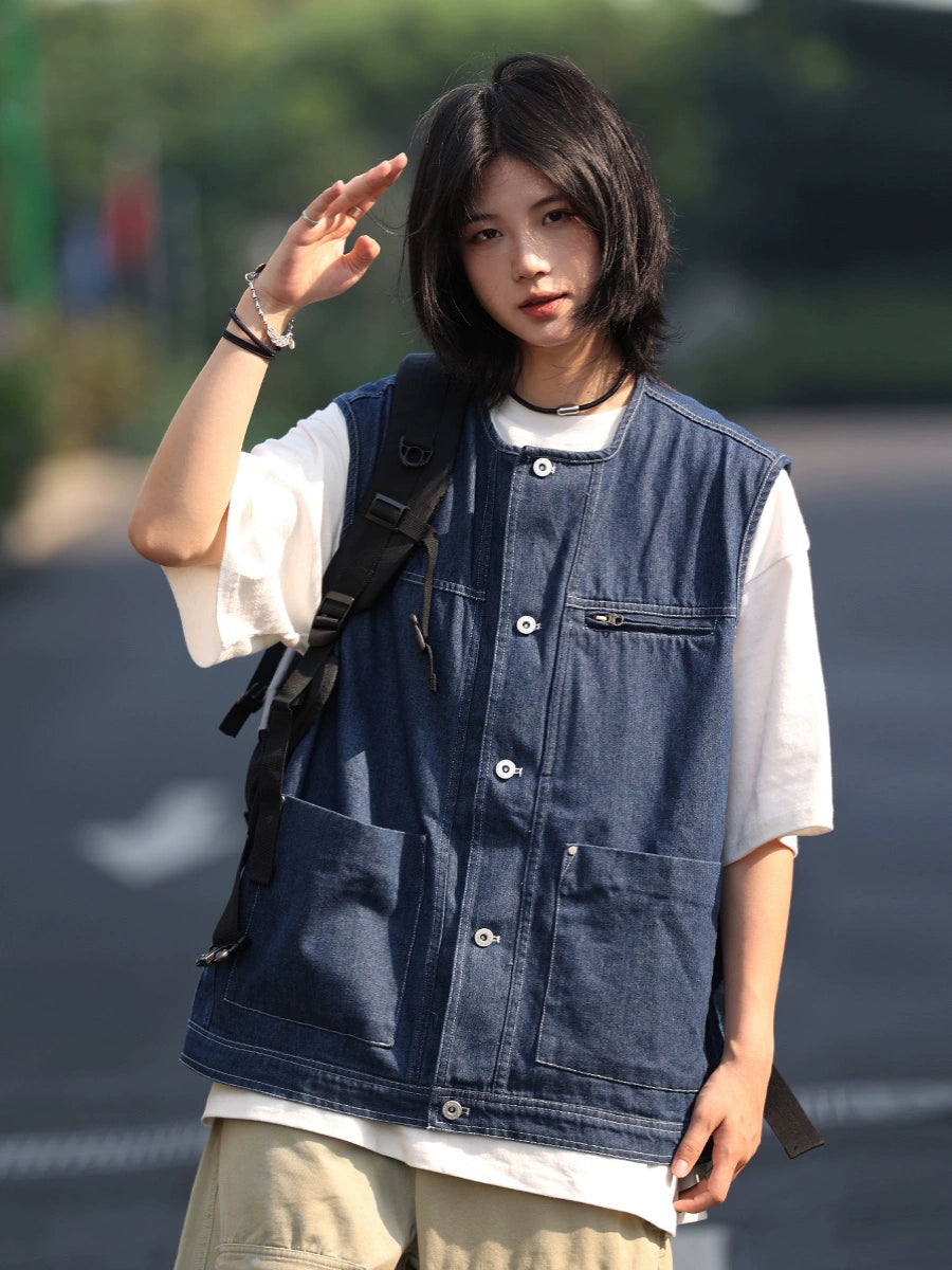 【OneBlue Shop】デニムベストジャケット -Vest LS2405197