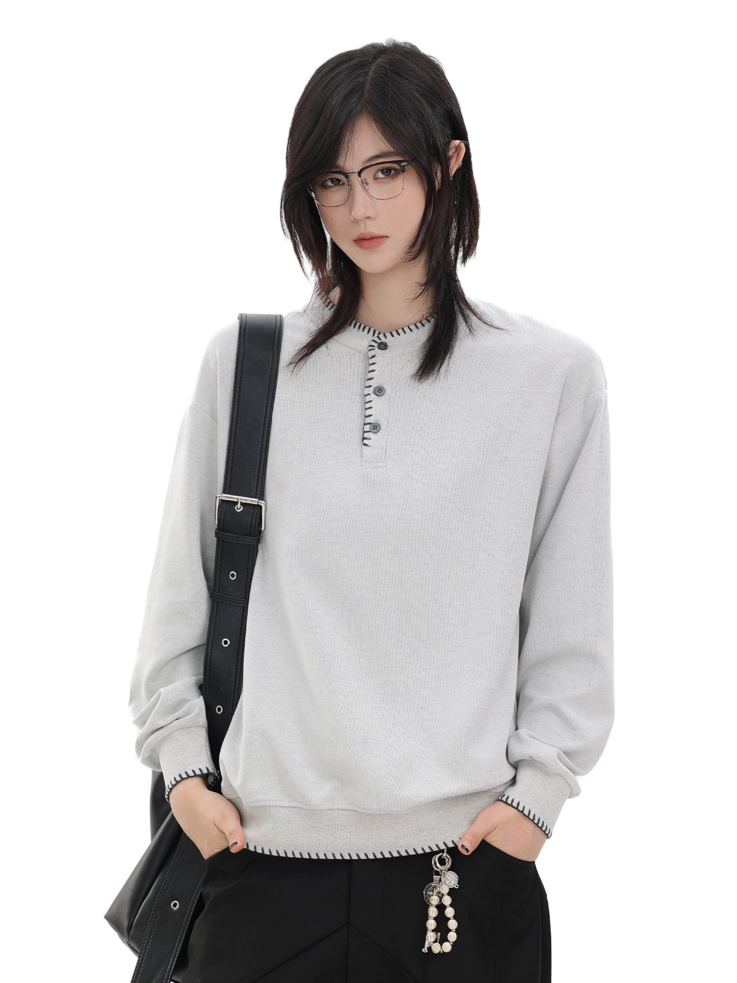 【Oneblue Shop】ヘンリーネック/スウェット/長袖 LS2508201