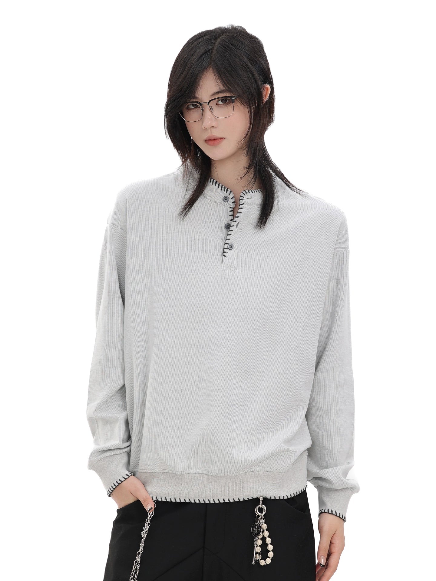 【Oneblue Shop】ヘンリーネック/スウェット/長袖 LS2508201