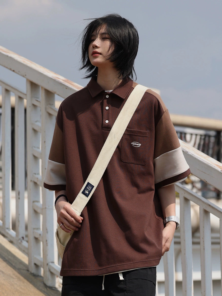 【Oneblue Shop】NCLLW カラーブロックショートスリーブポロシャツ LS2404032
