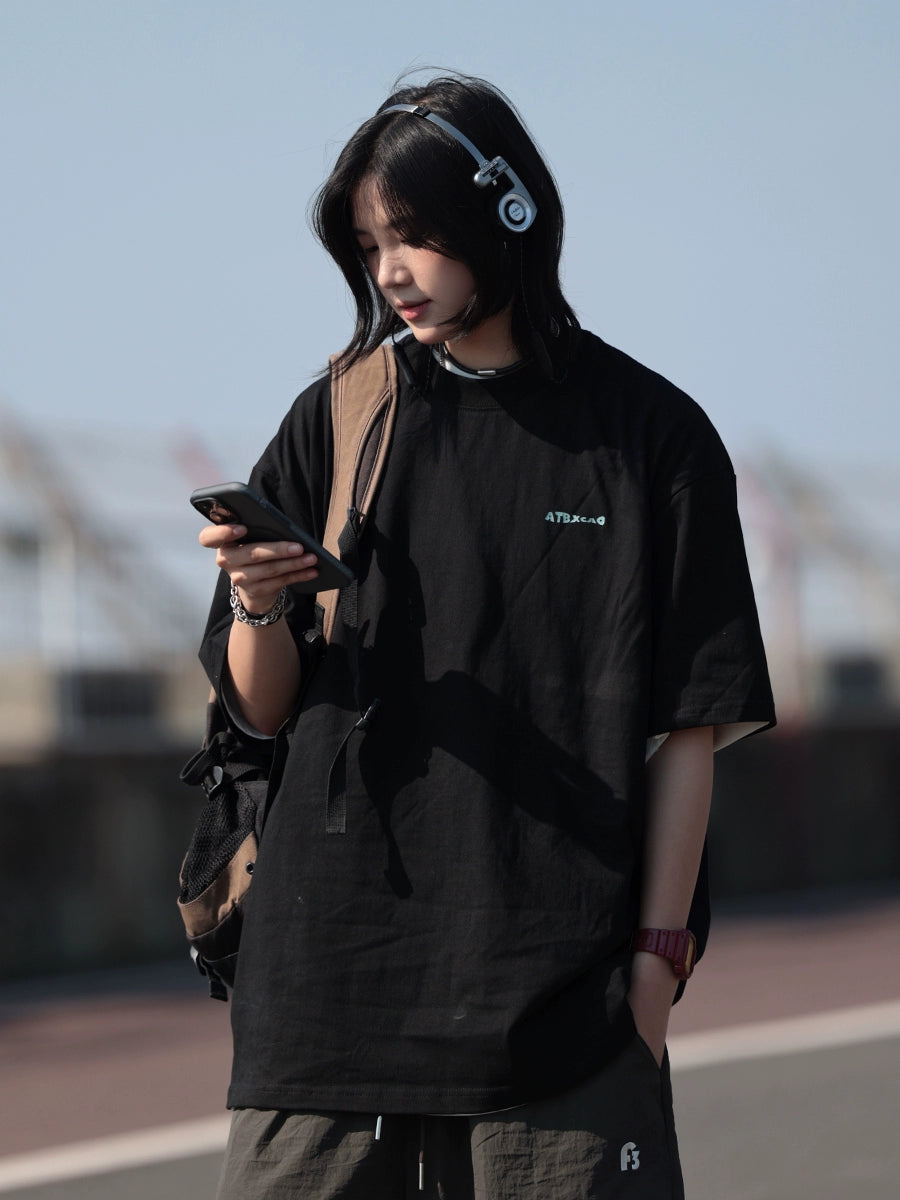 【Oneblue Shop】ラウンドネックプリントTシャツ -T-shirt LS2406195