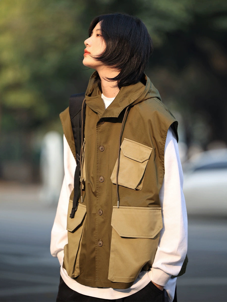 【OneBlue Shop】フードつきベストジャケット -Vest LS2405196