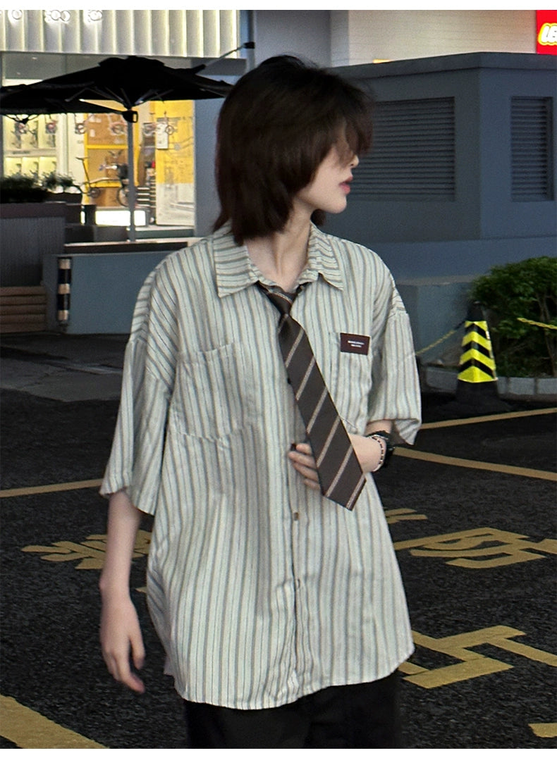 【Oneblue Shop】ルーズストライプシャツ Loose Stripe Shirt LS202510012