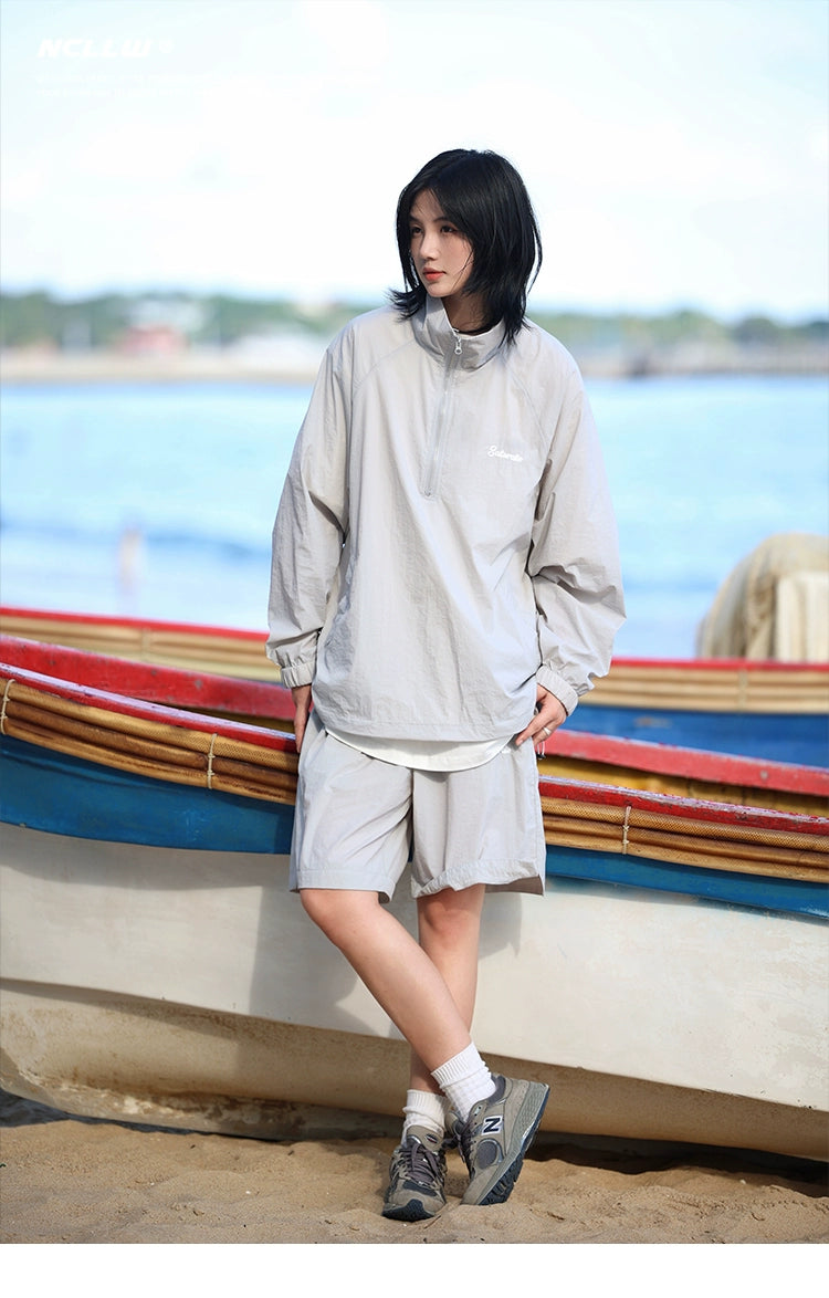 【Oneblue Shop】Ncllw UPF50+UVカット吸水速乾ラッシュガード上下セットパーカー&パンツ接触冷感ストレッチ ls2404203