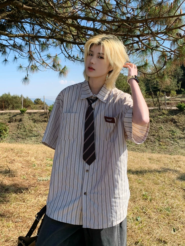 【Oneblue Shop】ルーズストライプシャツ Loose Stripe Shirt LS202510012