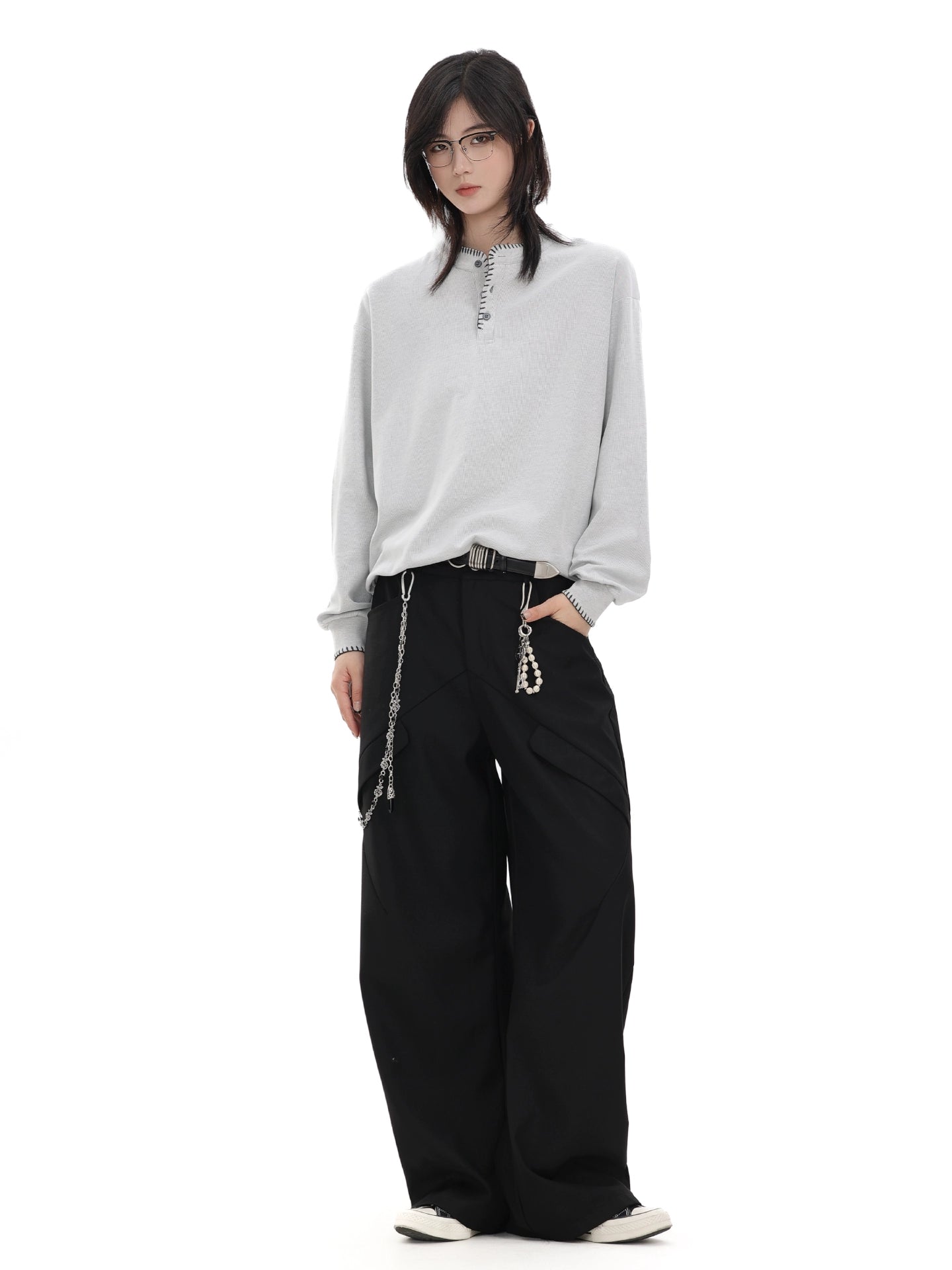 【Oneblue Shop】ヘンリーネック/スウェット/長袖 LS2508201