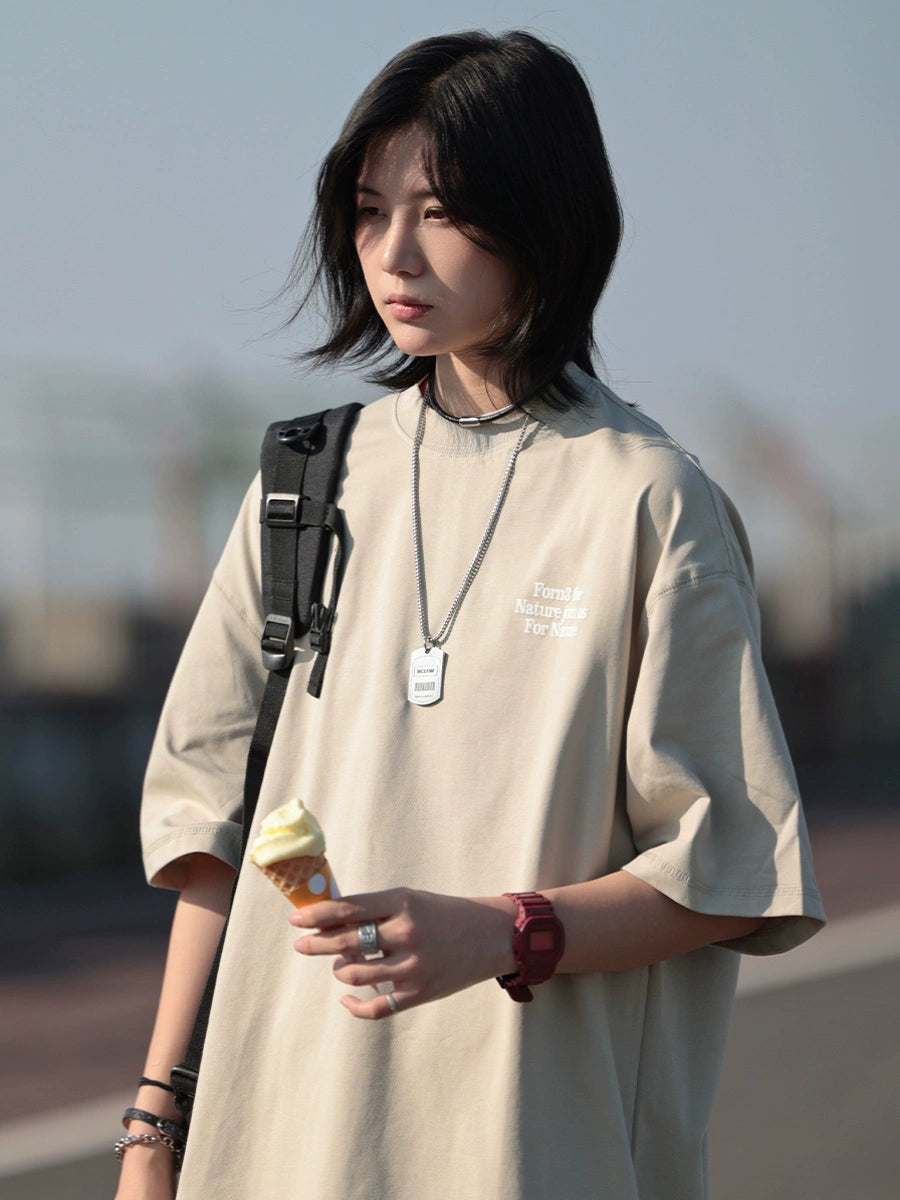 【Oneblue Shop】ゆったりシンプルプリントTシャツ -T-shirt LS2406192