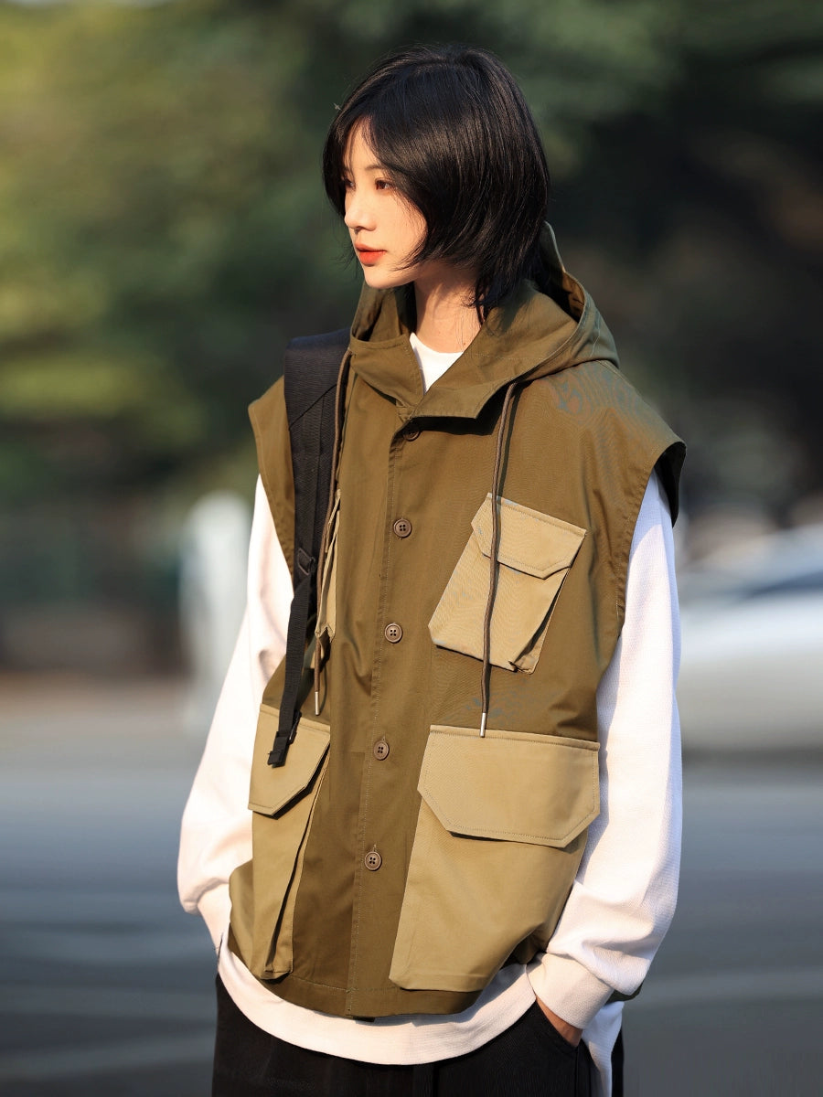 【OneBlue Shop】フードつきベストジャケット -Vest LS2405196