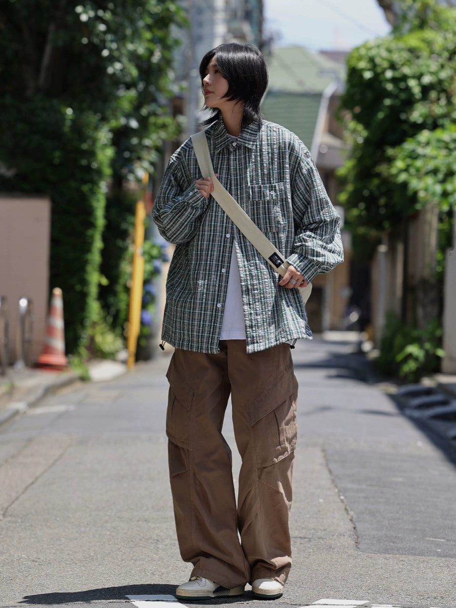 【Oneblue Shop】チェック柄長袖シャツジャケット / Long Sleeve Shirt LS2407286
