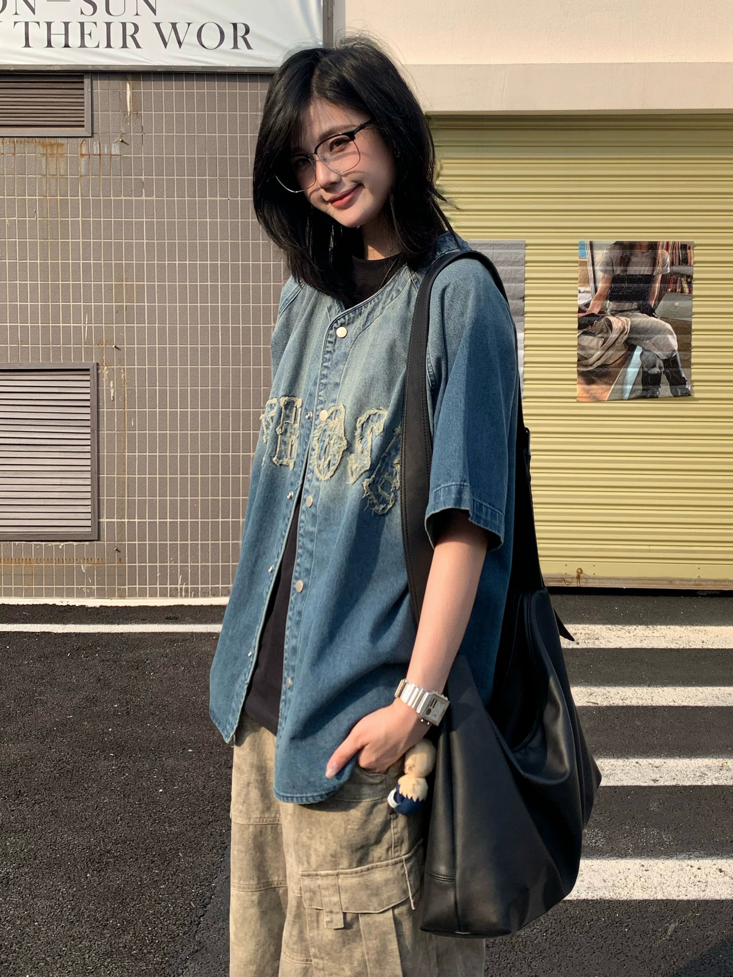 【Oneblue Shop】ヴィンテージデニムベースボールシャツ / VINTAGE DENIM BASEBALL SHIRT NS67126