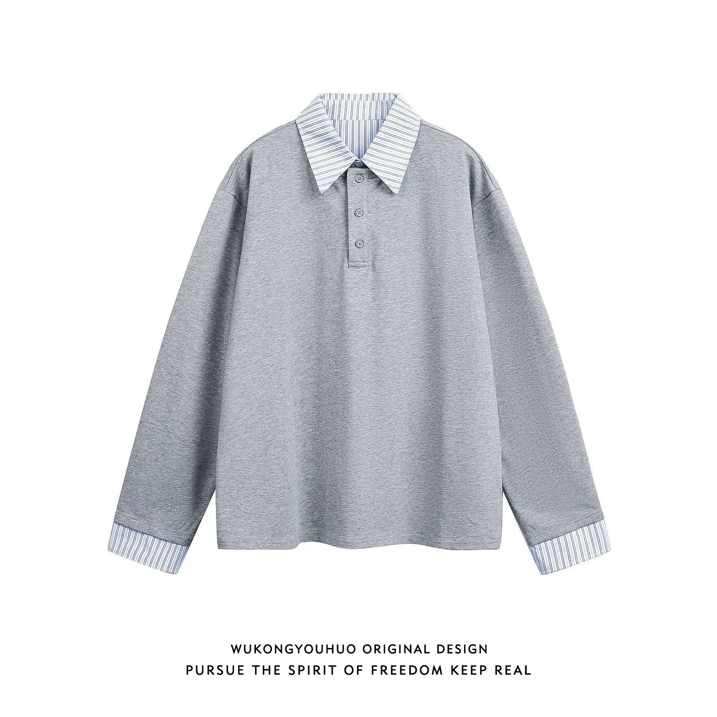 【Oneblue Shop】POLOカラー 長袖 Tシャツ(2Colors)241460