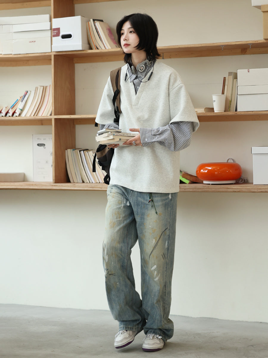 【Oneblue Shop】2025春 / ウォッシュドデニム / ワイドストレート LS2503032