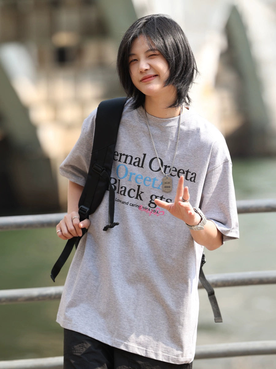 【OneBlue Shop】NCLLW サマーコットンルーズフィットショートスリーブTシャツ LS2404036