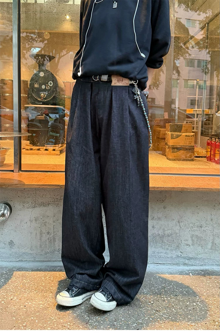 【Oneblue Shop】フロントタックワイドデニムパンツ / FRONT TUCK WIDE DENIM PANTS 2609810
