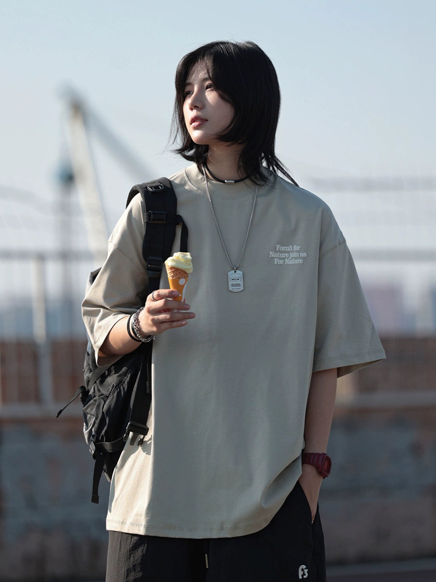 【Oneblue Shop】ゆったりシンプルプリントTシャツ -T-shirt LS2406192