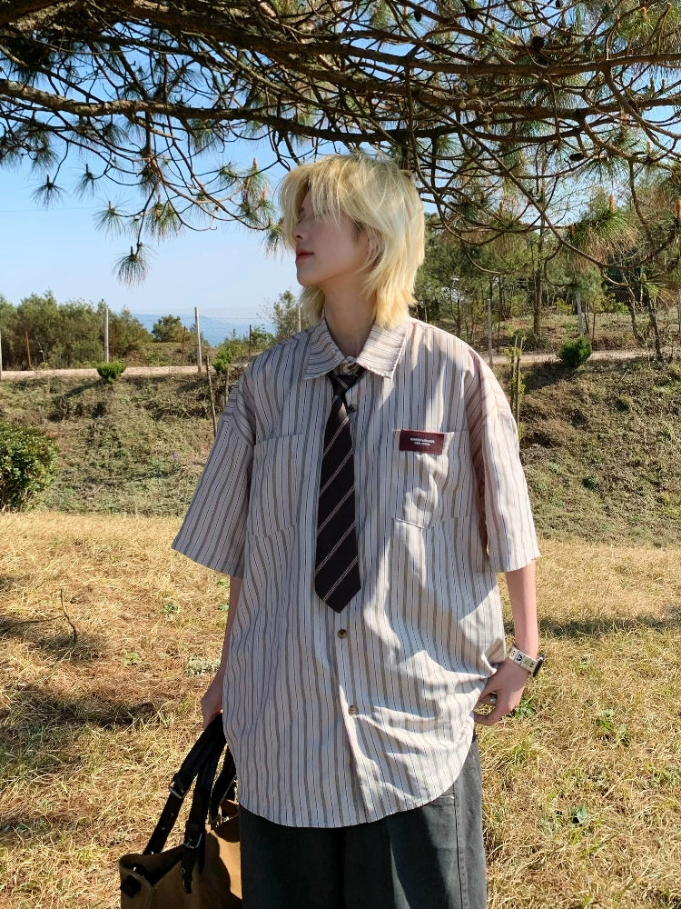 【Oneblue Shop】ルーズストライプシャツ Loose Stripe Shirt LS202510012