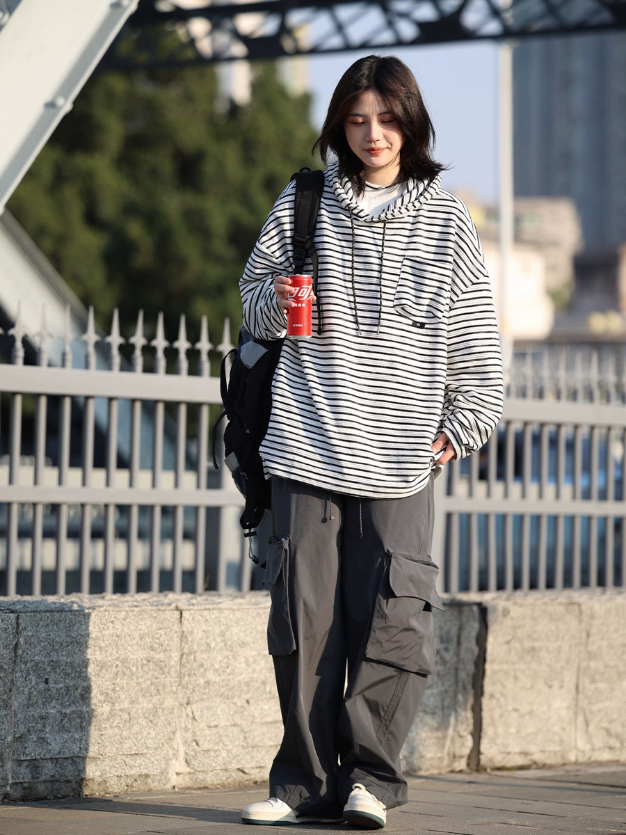 【Oneblue Shop】ストライプフーディー - Hoodies LS2405193