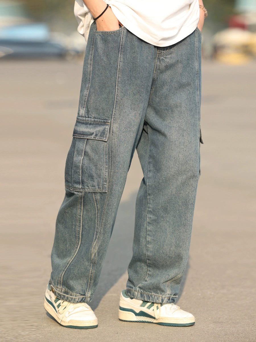 【Oneblue Shop】シティーボーイワークデニムパンツ Ls2403103