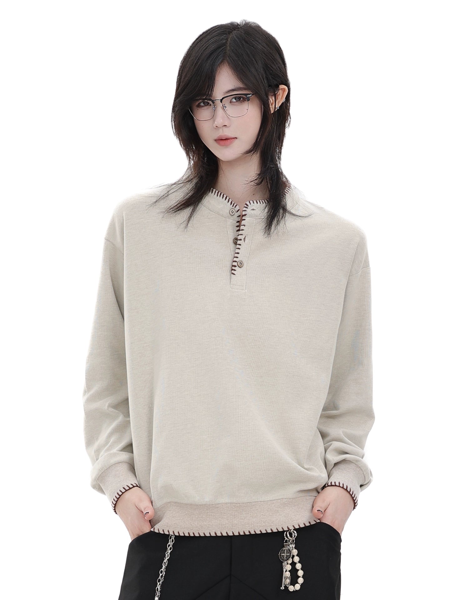 【Oneblue Shop】ヘンリーネック/スウェット/長袖 LS2508201