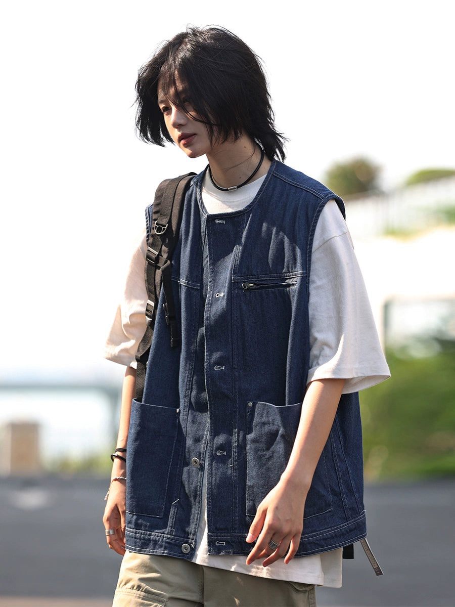 【OneBlue Shop】デニムベストジャケット -Vest LS2405197