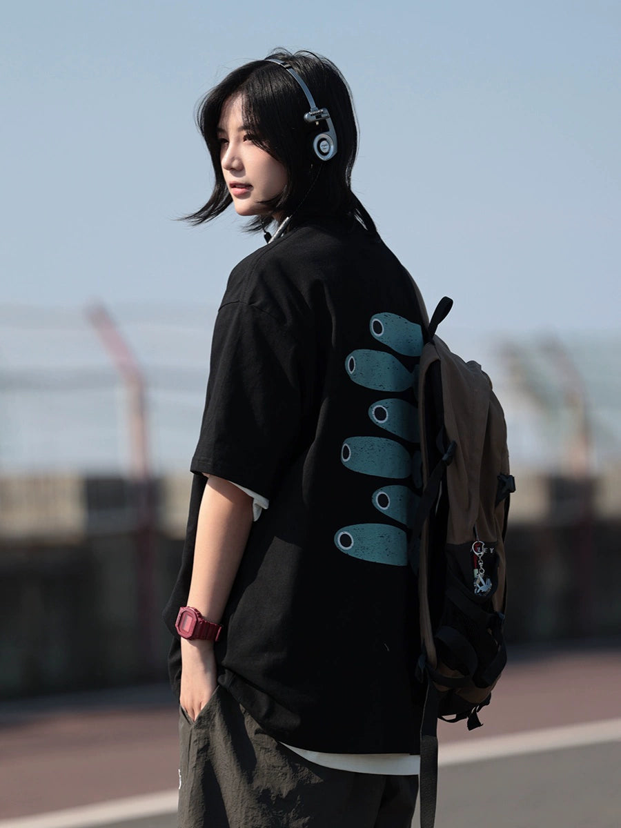 【Oneblue Shop】ラウンドネックプリントTシャツ -T-shirt LS2406195