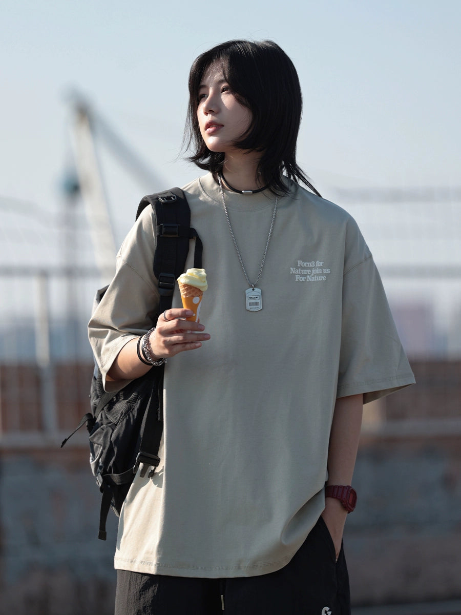【Oneblue Shop】ゆったりシンプルプリントTシャツ -T-shirt LS2406192