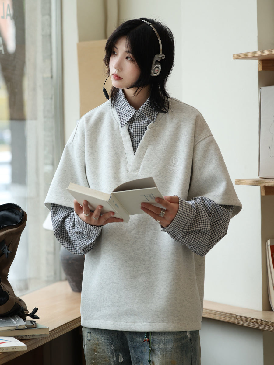 【Oneblue Shop】ペアルック/スウェット/チェック柄/長袖/レイヤード風 Ls2503031