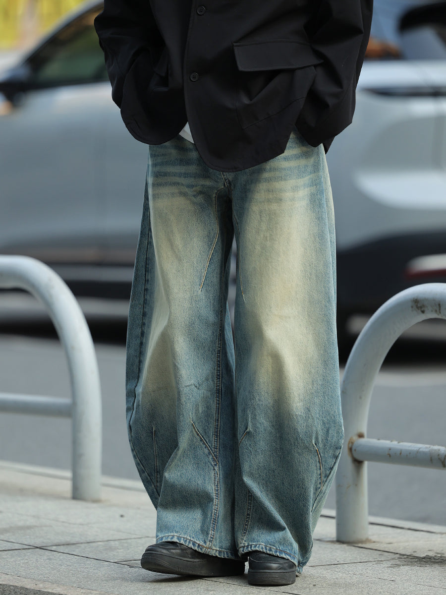 【Oneblue Shop】デニム ワイドレッグ パンツ LS2502182