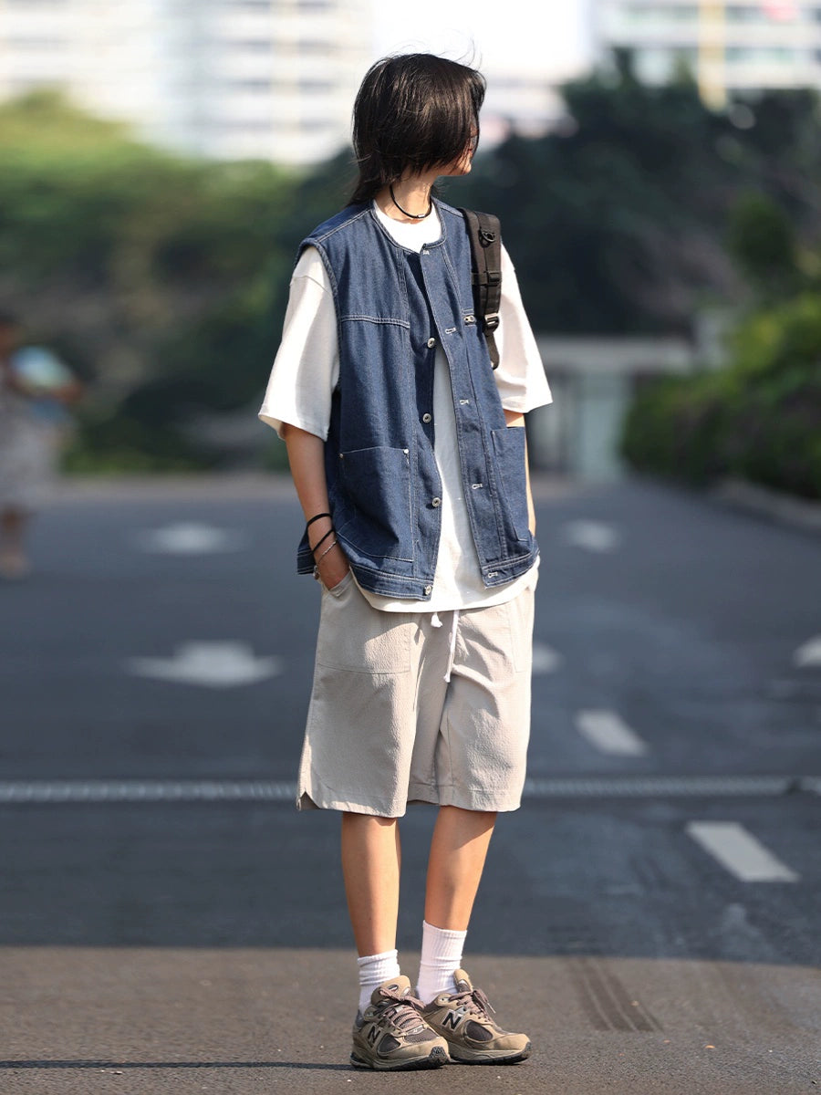 【OneBlue Shop】デニムベストジャケット -Vest LS2405197