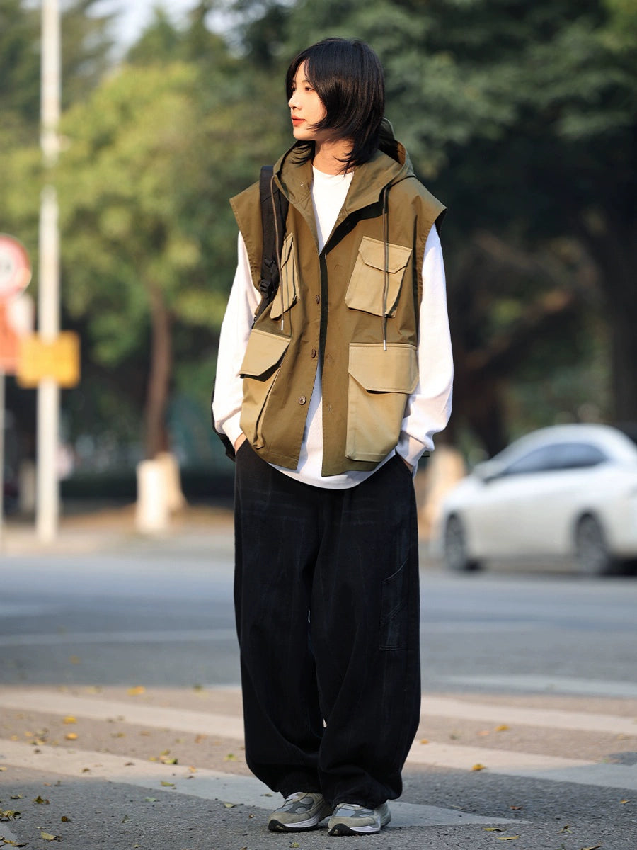 【OneBlue Shop】フードつきベストジャケット -Vest LS2405196