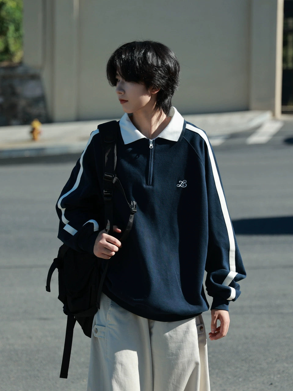 【Oneblue Shop】トラックラインジップポロスウェット / Track Line Zip Polo Sweat LS2510023