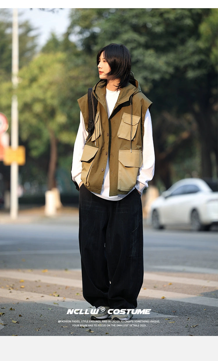 【OneBlue Shop】フードつきベストジャケット -Vest LS2405196