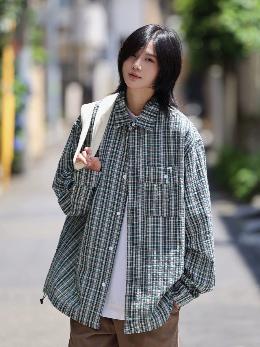 【Oneblue Shop】チェック柄長袖シャツジャケット / Long Sleeve Shirt LS2407286