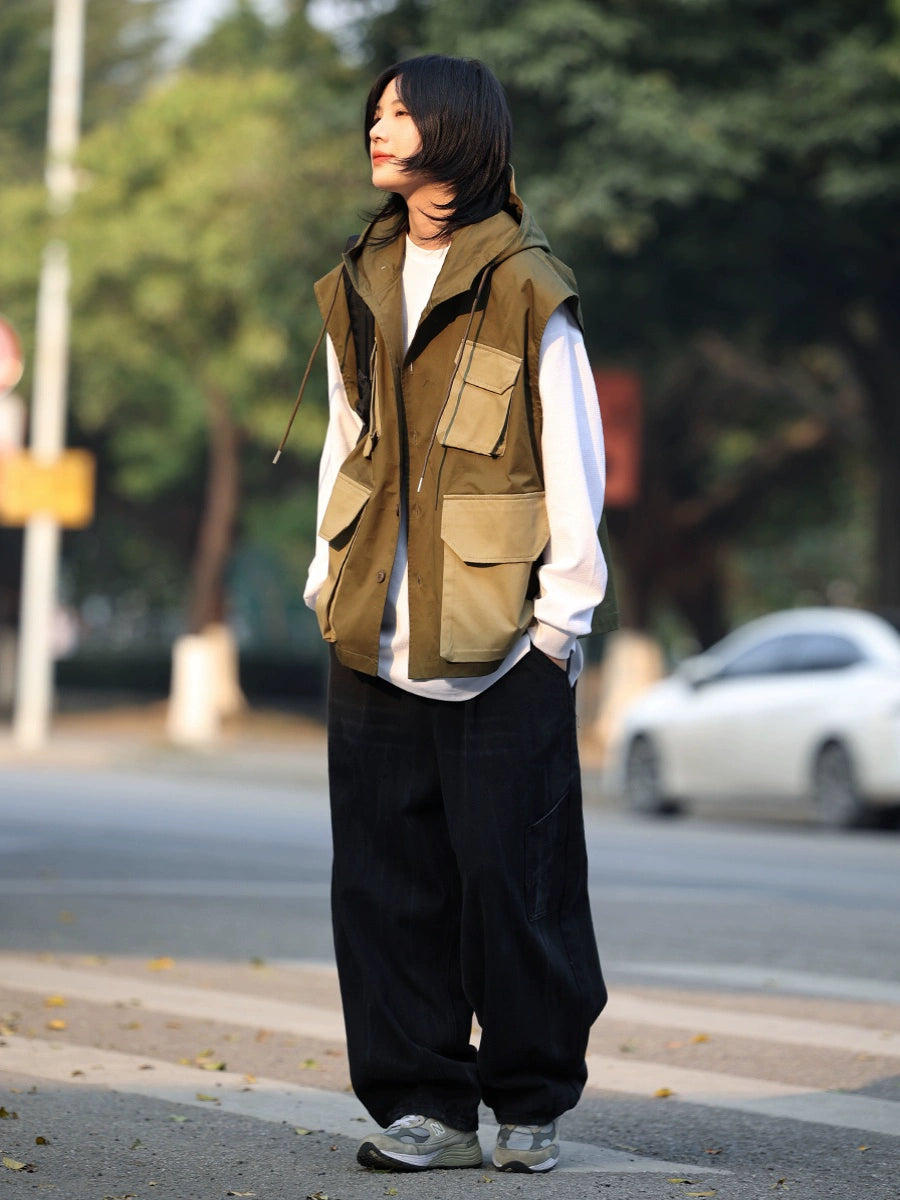 【OneBlue Shop】フードつきベストジャケット -Vest LS2405196