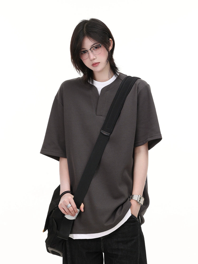 【Oneblue Shop】レイヤード着こなし◎/半袖Tシャツ/シンプルデザイン/夏コーデ LS250504